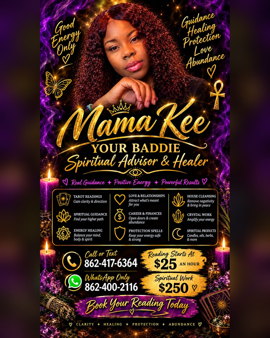 Mama Kee spiritual advisor and healer promotional flyer